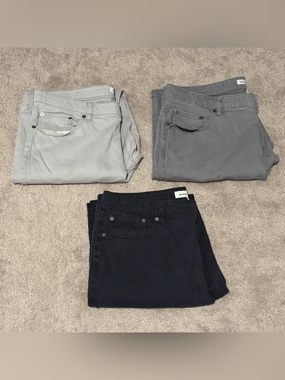 Amazon Essentials Mens Pants Lot Of 3 Straight Leg Grays & Black Size 38x34 READ